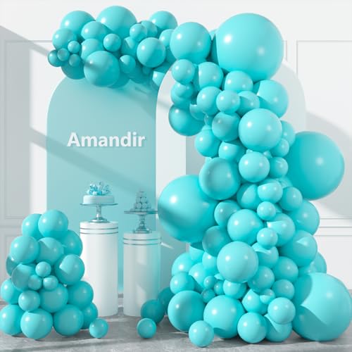 Amandir 153pcs Teal Balloons Arch Garland Kit Different Sizes 18 12 10 5 Inch Turquoise Dark Teal Blue Aqua Latex Balloon for Birthday Wedding Gender Reveal Engagements Mermaid Pool Party Decorations - color: Teal Blue
