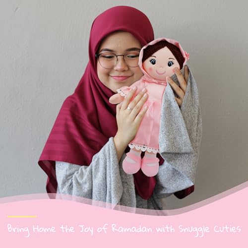 June Garden 14" Snuggle Cuties Aisha - Muslim Hijab Doll - Soft Cuddly Plush Doll for Girls - Huggable Rag Doll - Ramadan Gift - Pink M - color: Pink Aisha, size: Medium