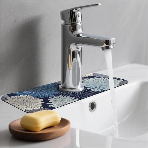 Kitchen Sink Splash Guard，Chrysanthemum flowers-1 Faucet Mat Sink Gadgets-Super Absorbent Fast Drying Mat Drip Catcher for Kitchen, Bathroom,Sink Mat, Dish Drying Mat, Bathroom(15" X 5.5" ) - color: Chrysanthemum flowers-1