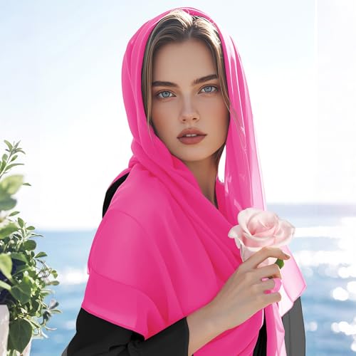 Chiffon Scarf,Soft Breathable Chiffon Shawls and Wraps,Silky Women's Hijab for Evening Dresses Wedding Bridal Scarves - color: Hot Pink, size: 67 x 28 inches