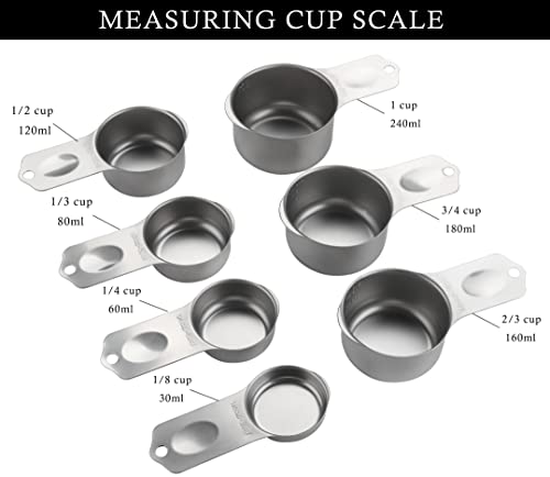 Stainless Steel Measuring Cups Set of 7 Stackable Heavy Duty Measuring Cups for Dry and Liquid Ingredients - color: Silver