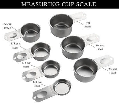 Stainless Steel Measuring Cups Set of 7 Stackable Heavy Duty Measuring Cups for Dry and Liquid Ingredients - color: Silver