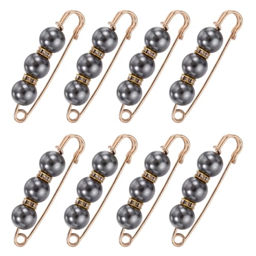 MECCANIXITY Pearl Brooch Pins, Decorative Safety Pin Brooch - color: Bright Dark Gray
