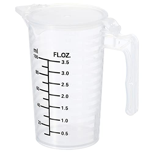 PATIKIL Graduated Beaker, 100ml PP Plastic Liquid Measuring Cup Double Sided Black Graduations with Handle Lid and Spout for Lab Kitchen Home - size: 100ml