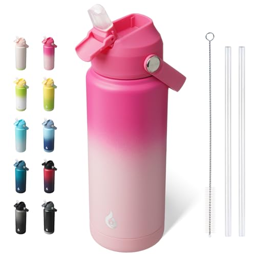 BJPKPK 24oz Insulated Water Bottle, Stainless Steel Bottle with Straw Lid - color: Cherry, size: 24 Ounces