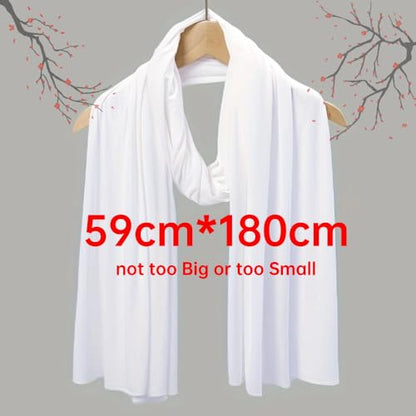 Muslin Hijab Scarf for Women Long Headscarves Solid Head Wraps Soft Pashminas Shawls - color: White Muslim Hijab Scarf
