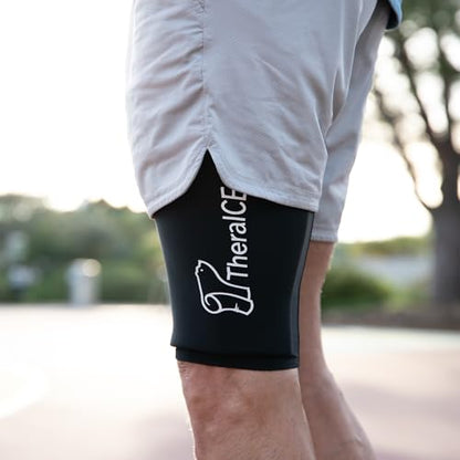 TheraICE Hamstring Compression Ice Pack Sleeve Brace, Cold Wrap Pain Relief | S/M Reusable Thigh Quad Braces for Women & Men, Reusable Recovery Hot & Cold Compress for Injuries - size: Small/Medium