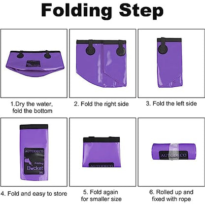 Collapsible Bucket 5 Gallon Container Folding Water Bucket Portable Wash Basin 20L - color: Purple