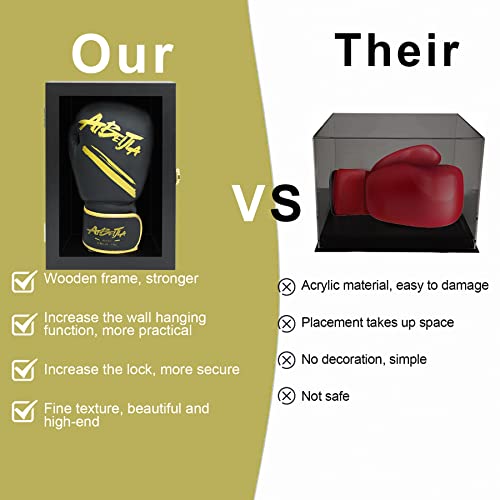 Boxing Glove Display Case Wall Mount Lockable Full Size pro UV Protected Clear Acrylic Holder Box for Baseball Boxing Signed Glove (Black - Single Glove) - color: Black - Single Glove
