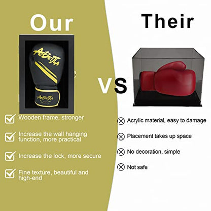 Boxing Glove Display Case Wall Mount Lockable Full Size pro UV Protected Clear Acrylic Holder Box for Baseball Boxing Signed Glove (Black - Single Glove) - color: Black - Single Glove