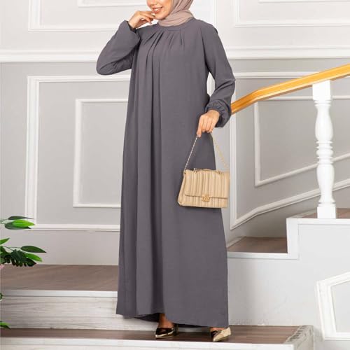 Ruziyoog Muslim Prayer Dress for Women Abaya Solid One-Piece Hoodie Abaya Dress Full Length Dresses Islamic Dubai Jilbab - color: Gray, size: Large