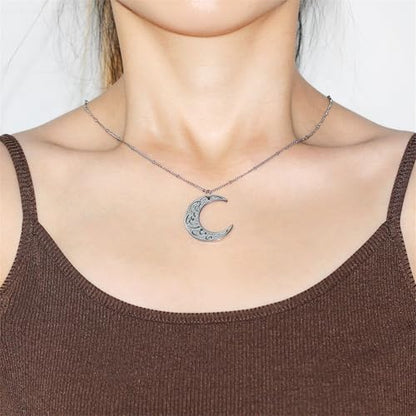 Stainless Steel Arabic Moon Pendant Necklace - Islamic Allah Symbol Jewelry for Men and Women - Religious Amulet Talisman Gift YA4979 - color: white moon pendant necklace