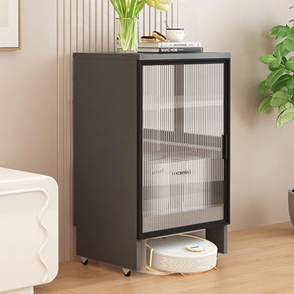 Robot Vacuum Cleaner Storage Rack,Robot Vacuum Storage Cabinet with Glass Door, Mobile Sweeping Robot Rack, Hidden Vacuum Organizer, Floor Aquarium Stand for Living Room (Gray & Black)