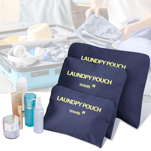 Travel Organizer 3 Set Traveling Storage Bags Multi-functional Luggage Packing Organizers Travel Zipper Pouch for Cosmetics Passport, Socks (Navy Blue 3PCS) - color: Navy Blue
