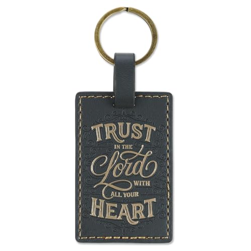 Christian Art Gifts Premium Vegan Leather Split Metal Inspirational Scripture Keychains for Men & Women: Multicolor Designs - color: Trust in the Lord/Dark Charcoal & Gold