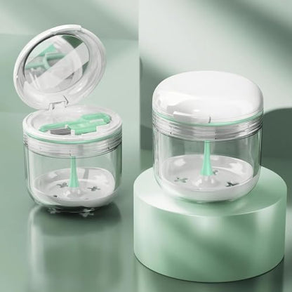 Denture Bath Cup，Retainer Cleaner Case Box,Night Mouth Guard Case Holder,Storage Soak Container with Drain Tray for Travel Cleaning with Mirror and Brush - color: White