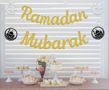 Ramadan Mubarak Banner - Ramadan Decorations - Muslim Islamic Party Supplies Gold - size: Ramadan Mubarak