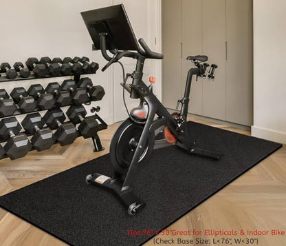 GymCope Treadmill Mat for Hardwood Floor Carpet 7'x3'/6'x3'/6'x2.5'/4'x2' | 6mm Thick Exercise Equipment Gym Mat, Compatible with Peloton Bike, Indoor Spin Bike, Elliptical - color: 76"x30"x6mm-black