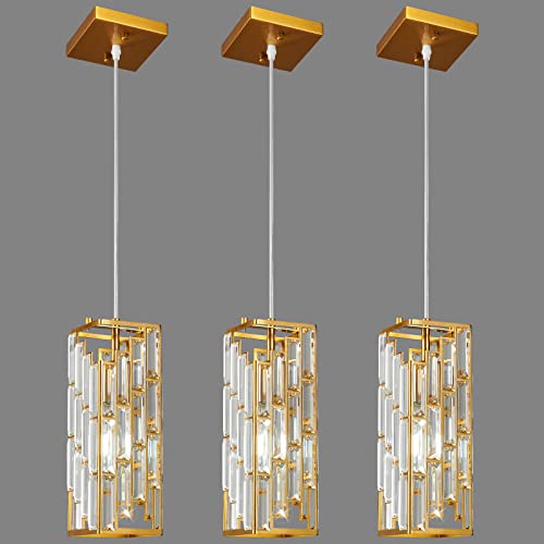 Gold Pendant Lighting Modern Pendant Light, Mini Crystal Chandeliers,Adjustable Pendant Light Fixture for Kitchen Island Dinning Room Bedroom (3 Pack) - color: Gold, size: 3-Pack