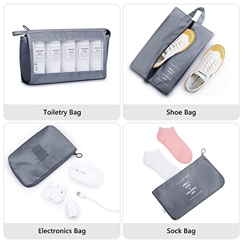 Mossio 9 Set Packing Cubes with Shoe Bag & Electronics Bag - Luggage Organizers Suitcase Travel Accessories - color: Grey