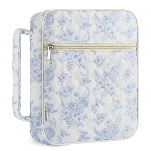 WOBAGMEN Bible Cover Case for Women,Large Bible Tote Bags Organizer Quilted Carrying Case for Girls,Bible Study Supplies Accessories Christian Gifts for Women (Elegant Blue Floral, M) - color: Elegant Blue Floral, size: M
