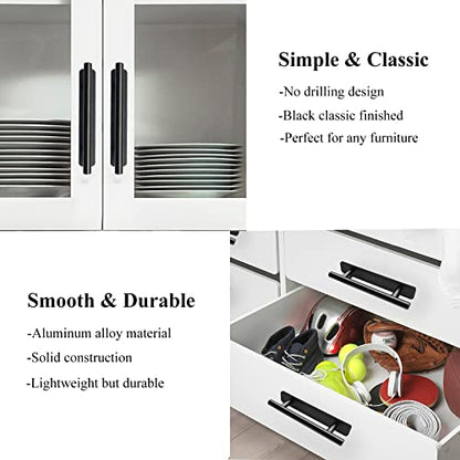 Self Adhesive Cabinet Handles Pulls - 2 Pack Aluminium Alloy Drawer Push Pull Handles Helper with Adhesive | No Drilling | Stick On Handle for Kitchen Cabinet Drawer Window Sliding Closet (5.83") - color: New Black, size: Small (5.83")