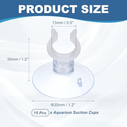 Aquarium Suction Cups, Fish Tank Suction Cups Clips Airline Tube Holders Clamps (Plastic, 15Pcs, Clear) for 0.5" Fish Tank Airline Tubing Binding Moss Shrimp Nest, 13x30MM - color: Clear, size: 13x30MM
