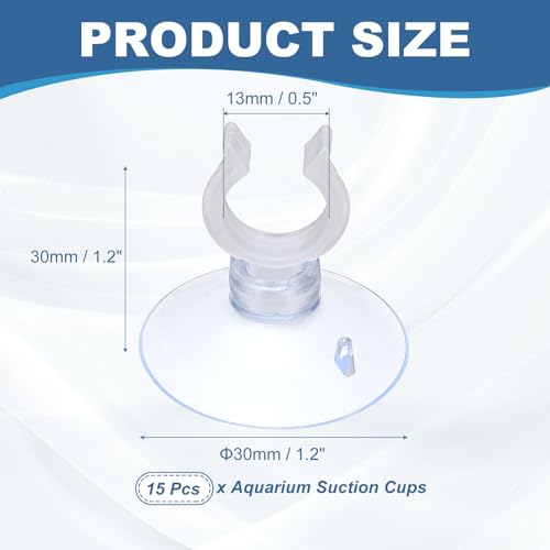 Aquarium Suction Cups, Fish Tank Suction Cups Clips Airline Tube Holders Clamps (Plastic, 15Pcs, Clear) for 0.5" Fish Tank Airline Tubing Binding Moss Shrimp Nest, 13x30MM - color: Clear, size: 13x30MM