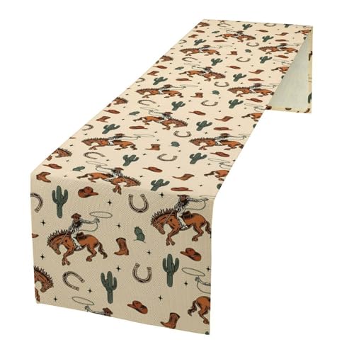 Boho Cowboy Table Runner, Western Rustic Country Horse Wild Tropical Cactus Desert Table Runner for Kitchen Dining Home Decoration, 13x36 Inch - color: Cowboy -6, size: W13"x L36"