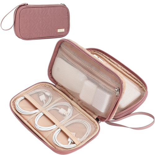 NISHEL Electronics Travel Organizer Cord Case, Charger Cable Tech Bag - color: Rose-wood Pink, size: Medium