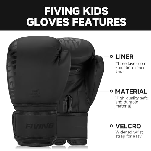 Kids Boxing Gloves, Youth Boxing Training Gloves for Kids Boys and Girls, 4oz & 6oz Fighting Gloves, Punching Bag Kickboxing Thai Mitts MMA Training Sparring Gloves - color: Black, size: 6oz