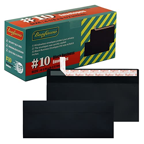 Bonfasvo 120 Pack #10 Black Security Envelopes 4-1/8 x 9-1/2 inches Self Seal Kraft Windowless Invisible Envelopes Super Strong Quick Seal Envelopes Security Tint Pattern Secure Mailing - color: Black