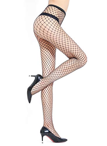 E-Laurels Womens High Waist Patterned Fishnet Tights Suspenders Pantyhose Thigh High Stockings Black - color: Black 5021