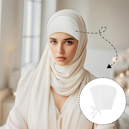 5Pcs Islamic Muslim Under Hijab Cap Inner UnderScarf for women Inner Under Scarf Hat Hijab Cap with Tie Back Closure - color: White\khaki\snowdrop\pink\beige