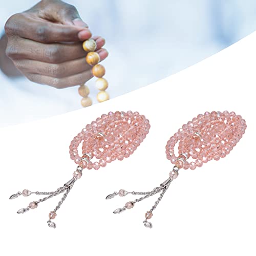 2Pcs Muslim Prayer Beads, 99 Beads Mihrab Separators Count Exquisite Design Tasbih Prayer Beads for Hand Bag, Wood Tasbih Prayer Beads Islamic Prayer Beads() - color: Pink