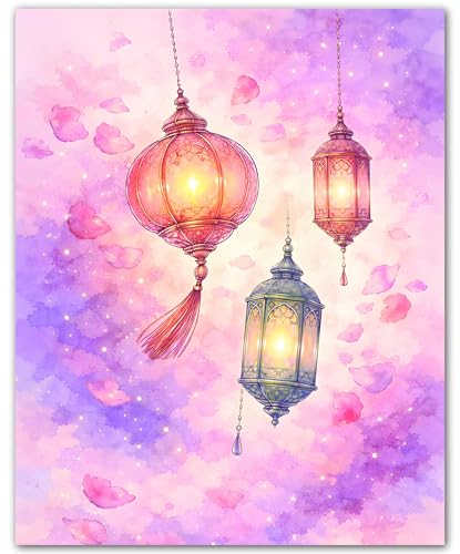 ZUKIY Islamic Wall Art - Pastel Hanging Lanterns - Muslim Wall Decor for Living Room - Islamic Home Decor - 8x10 Unframed Poster - color: Pastel Hanging Lanterns