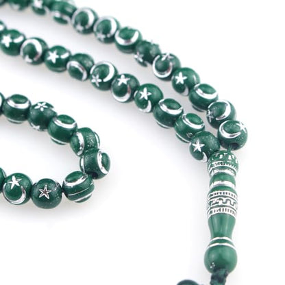 Muslims Islamic 99 Dhikr Tasbeeh Tasbih Prayer Beads, Green Resin Beads with Tassel