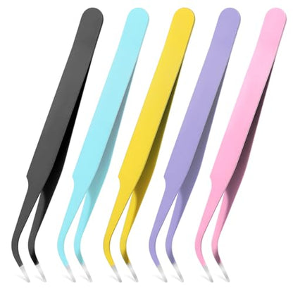 5 Pcs Curved Craft Tweezers, Upgraded Anti-Static Stainless Steel Curved of Tweezers Multipurpose Curveds Tip Craft Tweezer for Crafts Repairing, Scrapbooking, Cardmaking, Stickers