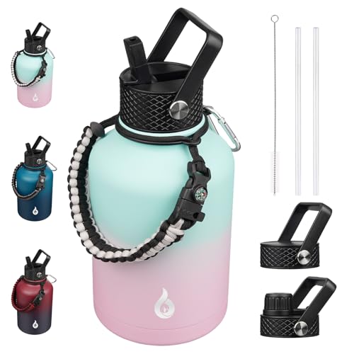 BJPKPK 50oz Insulated Water Bottle with Straw Lid Stainless Steel Water Jug - color: Marshmallow, style: 50 Ounces