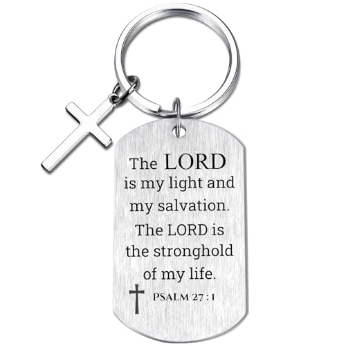 Inspirational Scripture Keychain with Cross - Bible Verse Matte Key Chain Religious Gift for Christian - style: Psalm 27:1