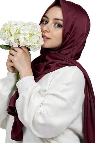 Lina & Lily Luxury Satin Hijab Head Scarf Shawl Wrap for Muslim Women Extra Long - color: Dark Maroon