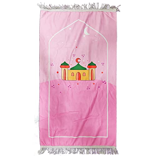 Desert Dress Kids Prayer mat boy girls rug eid mosque school travel velour soft luxury small solah design tassel carpet - color: Pink Mosque