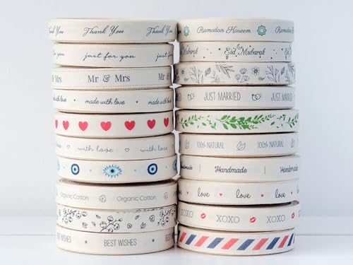 Ramadan Kareem Ribbon - 5/8” (15 mm), 10 Yards (9 m) Cotton Tape for Islamic Gifts, Ramadan Table Decor, Eid Favor Packaging, Iftar Gifts