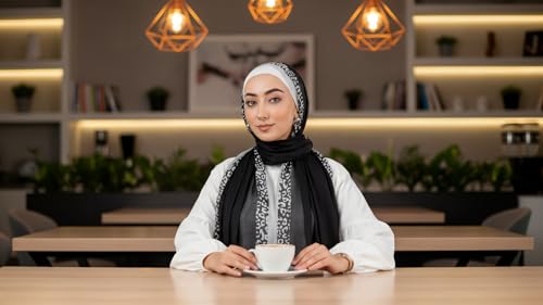 Hijab Modest and Elegant | Beautifully Designed Printed Chiffon Patterns | Muslim Women Head Scarf and Veil - color: Black D