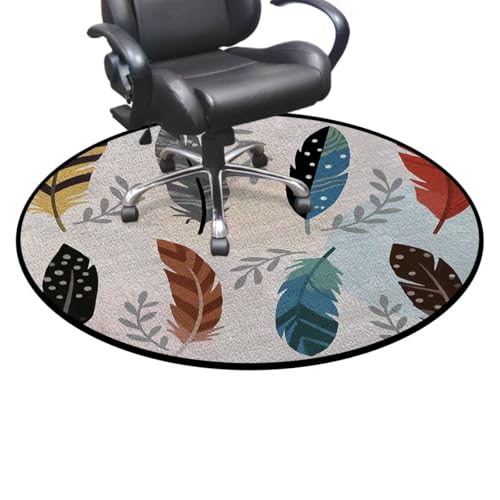 Bohemian Style Anti-Slip Chair Mat for Hardwood Floors & Carpets, Feather Decor Desk Chair Mat for Office, Gaming Room, and Home Use, Multicolor Diameter 39.4 in - color: Bohemian Style_1468, size: Diameter 39.4 in