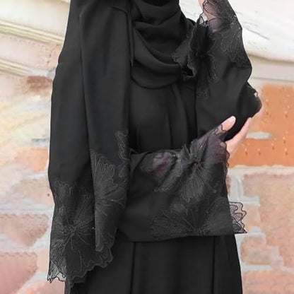 Prayer Clothes for Muslim Women Long Sleeve One-Piece Islamic Prayer Dress O Neck Slim Fit Islamic Evening Gown - color: Black, size: Large