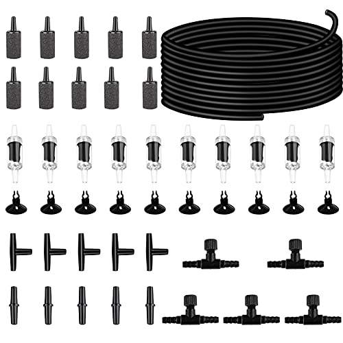32.8 feet Aquarium Airline tubing Hose 10 air Stone for Fish Tank 10 Aquarium one Way air Check Value for Fish Tank 10 Aquarium Suction Cups 5 Each Aquarium air Controller and I T Hose connectors - size: 32.8 feet aquarium tubing with 46 kits
