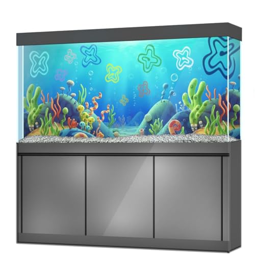 Aquarium Background Stickers for 15-25 Gallon Tanks, Cartoon Underwater Self-Adhesive Fish Tank Reptile Terrarium Decor Poster (48 x 16inches / (122 x 41 cm)) - size: 48 x 16inches / (41 x 122 cm)