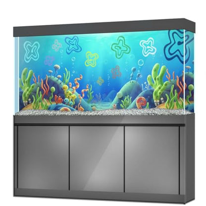 Aquarium Background Stickers for 15-25 Gallon Tanks, Cartoon Underwater Self-Adhesive Fish Tank Reptile Terrarium Decor Poster (48 x 16inches / (122 x 41 cm)) - size: 48 x 16inches / (41 x 122 cm)