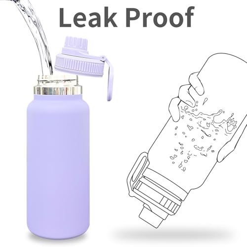 32 oz Insulated Water Bottle with Spout Lid - Double Wall Vacuum Sports Water Bottle - Powder Coated Cup for Gym Camping Hiking(Purple,1 pack) - color: Purple